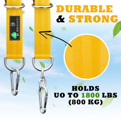 Safe Tree Swing Hanging Kit (Set of 2) - 10ft Long Straps with Two Alloy Carabiners and 2000 Lb Breaking Strength - Easy & Fast Installation for All